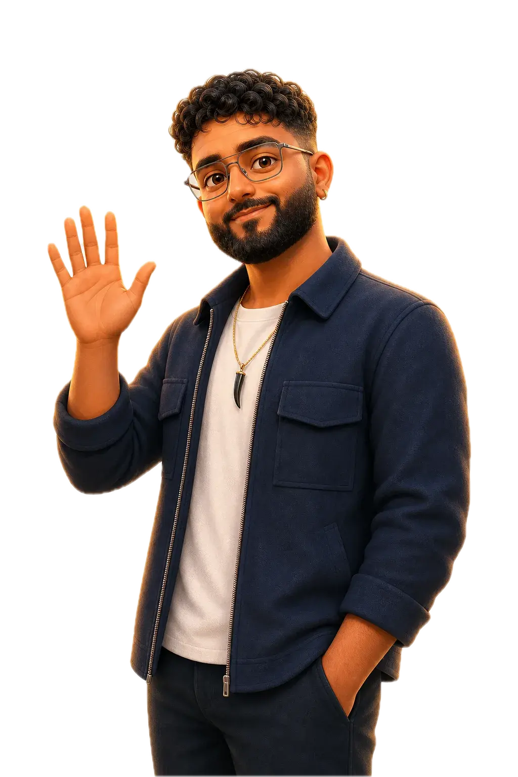 Illustrated portrait of Ajay Sogi waving